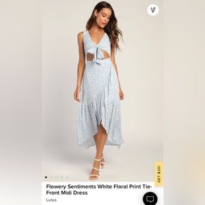 NWT Lulu’s Flowery Sentiments White Floral Print Tie-Front Midi Dress
